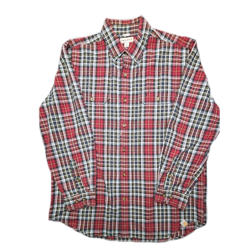 Carhartt Flannel Shirt Mens Large Red Plaid Button Down Long Sleeve Relaxed Fit